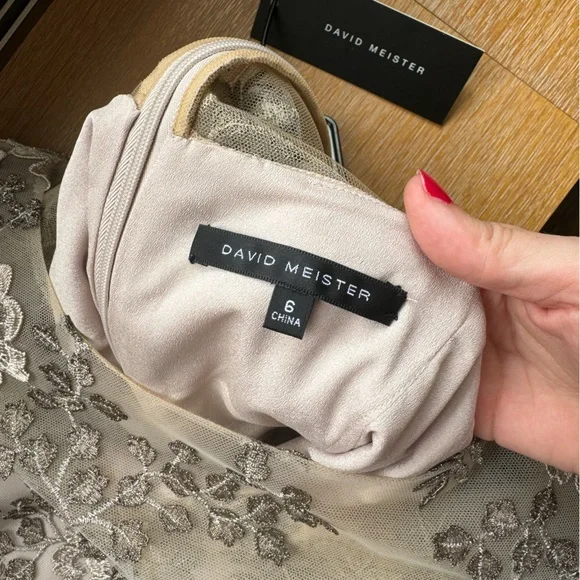 David Meister Silver Nude Floral Midi Dress - Picture 3 of 8